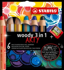 Tuscher Og Farver|Kreativ Leg-Stabilo Farveblyanter - Woody 3-i-1 Arty - 6 stk. - Multifar