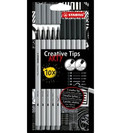 Tuscher Og Farver|Skriveredskaber-Stabilo Tuscher - Creative Tips Arty - 10 stk. - Sort/Grå