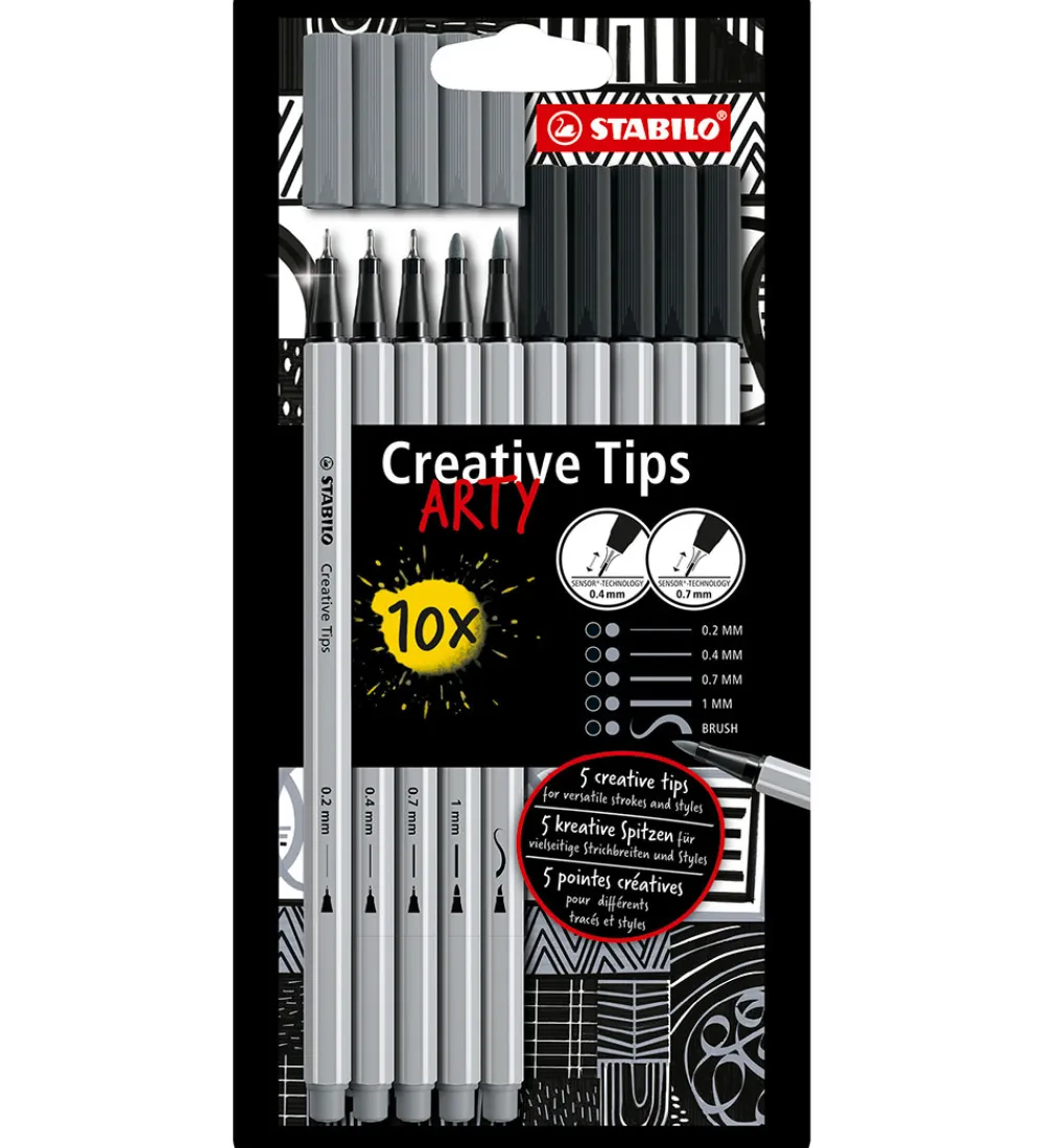 Tuscher Og Farver|Skriveredskaber-Stabilo Tuscher - Creative Tips Arty - 10 stk. - Sort/Grå