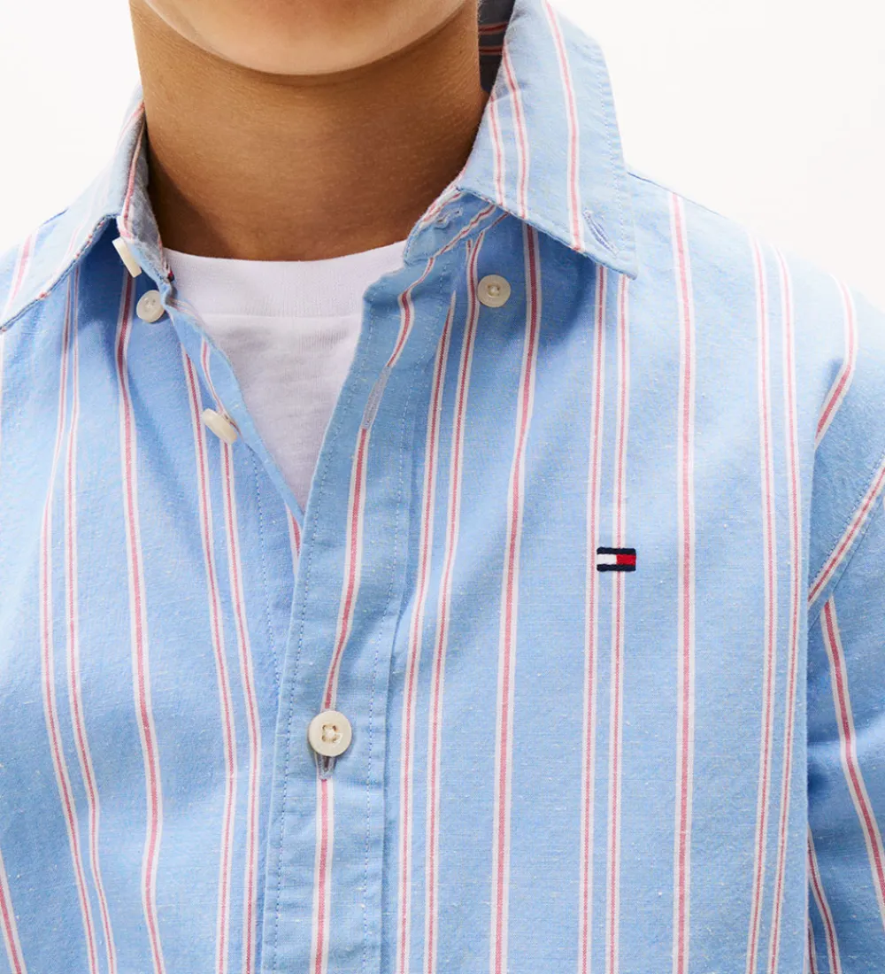 Tommy Hilfiger Skjorter|Konfirmationstøj*Skjorte - Cloudy Blue m. Hvid/Rød
