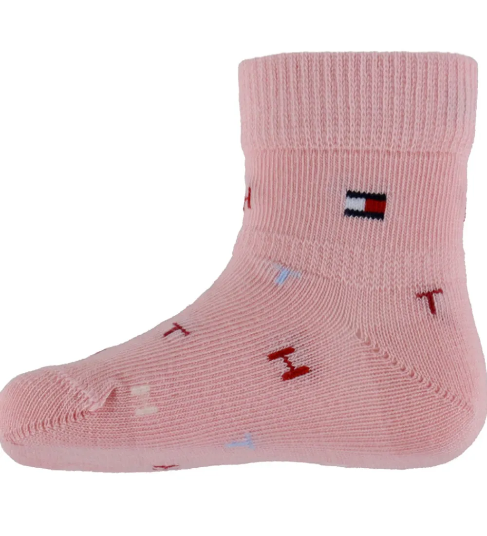 Strømper-Tommy Hilfiger Strømper - 2-pak - Rosa/Hvid m. Print