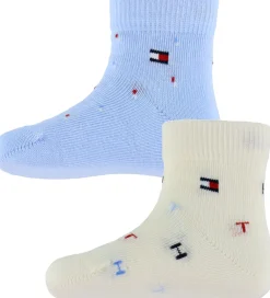 Strømper-Tommy Hilfiger Strømper - 2-pak - Lyseblå/Hvid m. Print