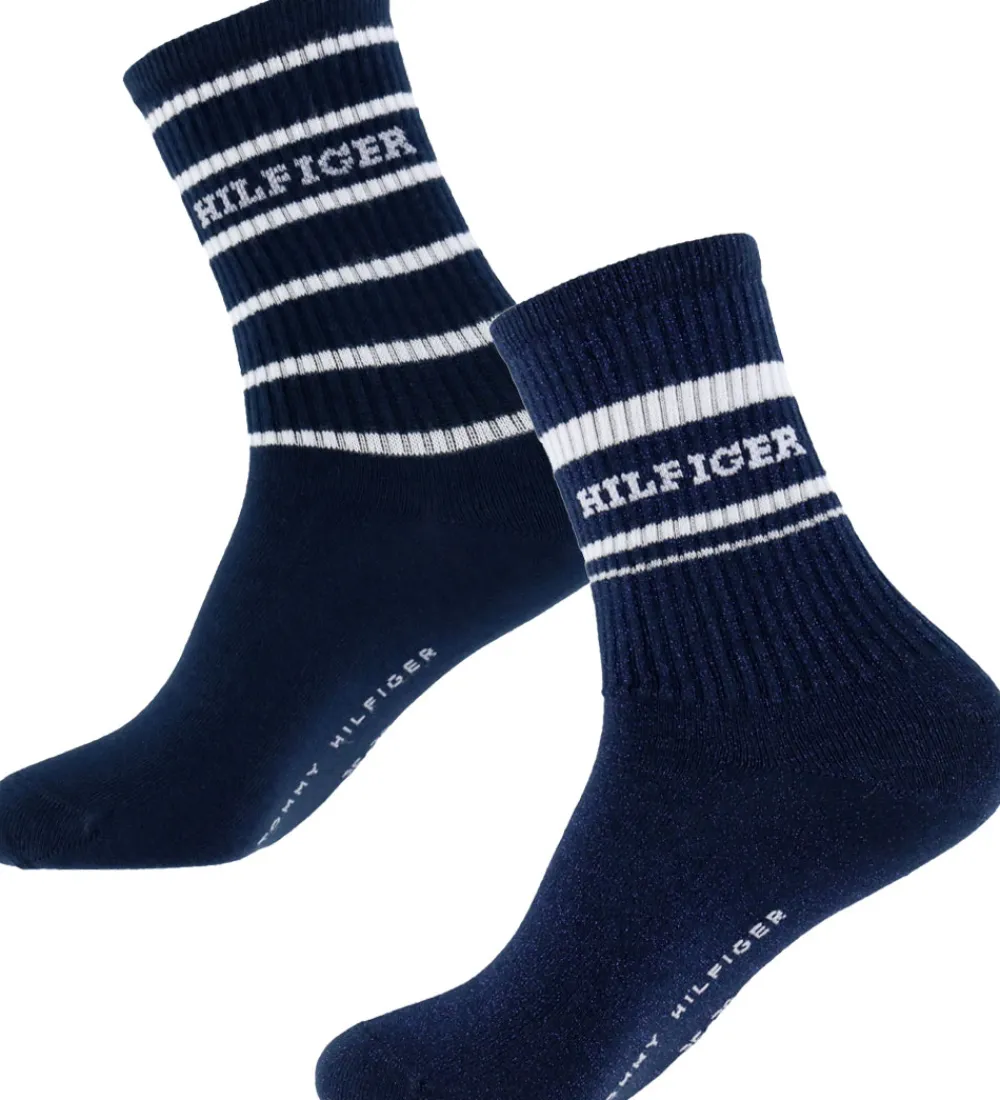 Tommy Hilfiger Strømper*Strømper - 2-pak - Navy m. Hvid/Glimmer