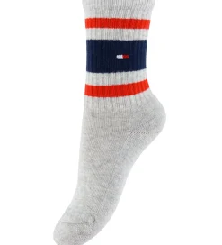 Strømper|Basis-Tommy Hilfiger Strømper - 2-pak - Navy/Gråmeleret m. Logostriber