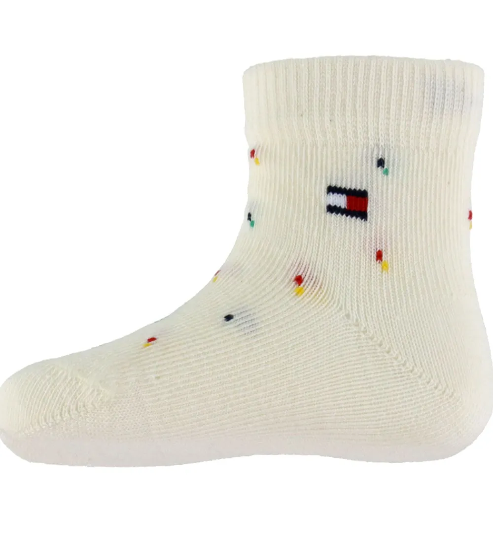 Strømper-Tommy Hilfiger Strømper - 2-pak - Tommy Original/Hvid m. Print