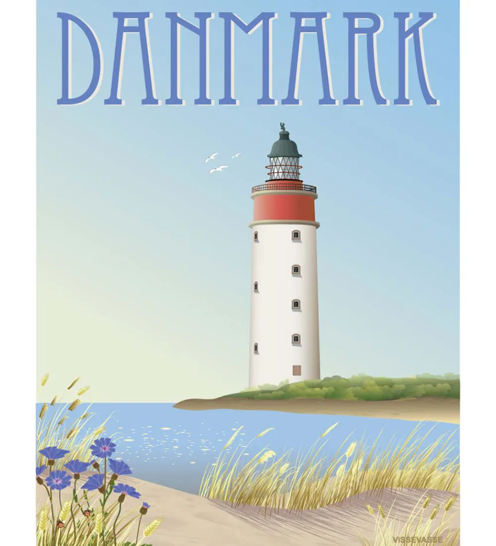 Plakater Og Billeder-Vissevasse Plakat - 50x70 cm - Danmark - Hvidt Fyrtårn